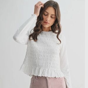 Wishlist slub knit Elegant White Smocked Top New
